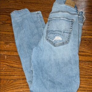 American Eagle Blue Skinny Jeans with Faded Wash